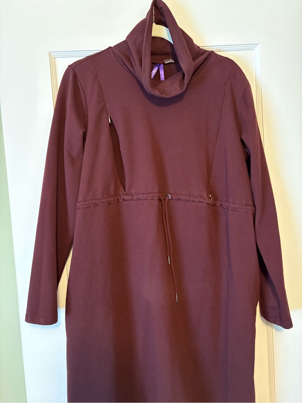 Dark burgundy Seraphine maternity turtleneck dress